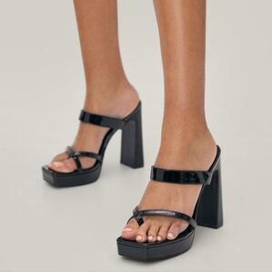 Nastygal Black Platform Patent Block Heeled Strappy Mules Sz.8